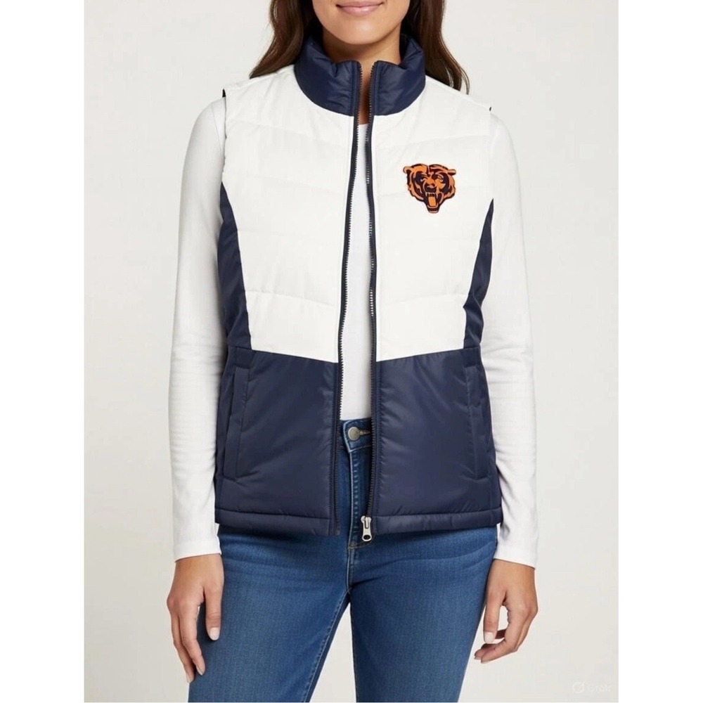 NFL‎ Team Apparel White/Blue/Orange Chicago Bears Puffer  Vest Women's Medium